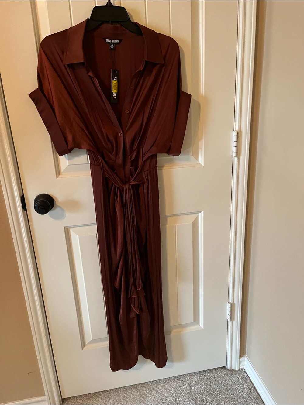 Steve Madden Rust Brown Button-Front Maxi Shirt Dress